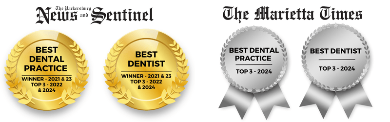 Best Dental practice and best dentist Award badges